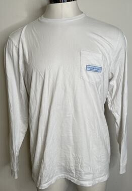 Vineyard Vines Long Sleeve Logo T Shirt Mens L White Blue Cotton